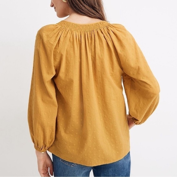 Madewell Floral Embroidered Smocked-Neck Raglan Top XS - Picture 2 of 10